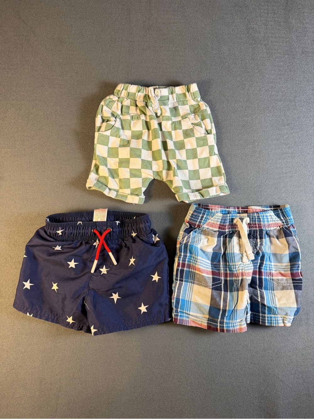 Cat & Jack Kids 3-Pack Shorts - Green Check, Navy Star, Blue Plaid